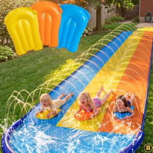 TRIPLE WATER SLIDE WITH BODY BOARDS