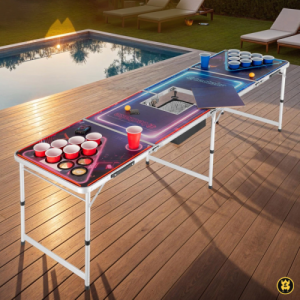 BEER PONG TABLE WITH ICEBOX & LED LIGHTING